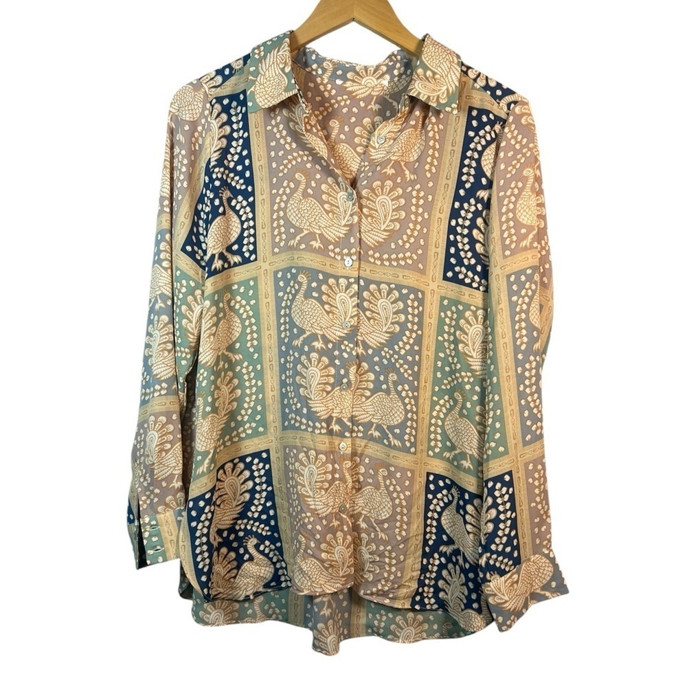 Jane and Delancey Turkey Button Down Patterned Shirt Large